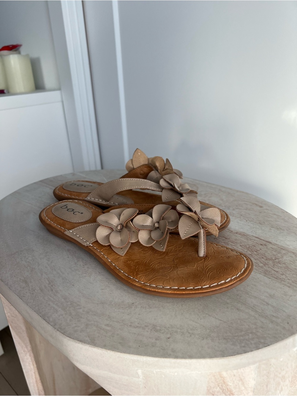 b.o.c. Beige Floral Thong Sandals
